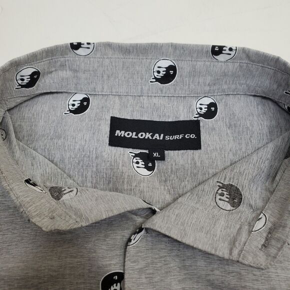 Molokai Surf Co. Shirt Men's XL Yin Yang Gray Yin Yang Button Down Short Sleeve - Picture 5 of 12